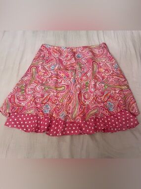 Jones New York Signature Twee Pink Paisley Polka Dot Ruffle Skirt